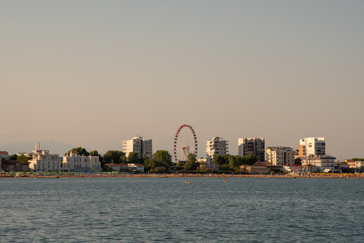 Coastal city of Lido di Jesolo at sunset, Venice, Italy